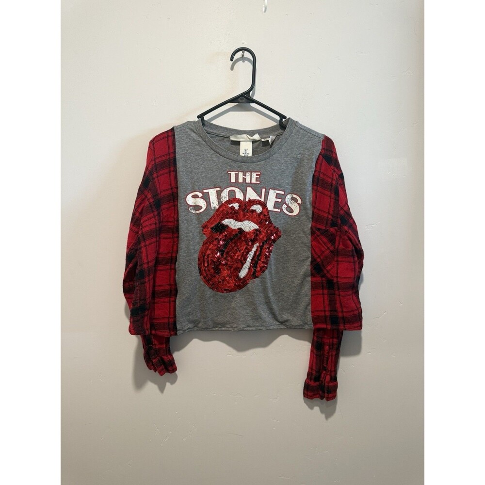 Rolling Stones Reworked Upcycle Grunge Oversize  Cropped Top XS/S
